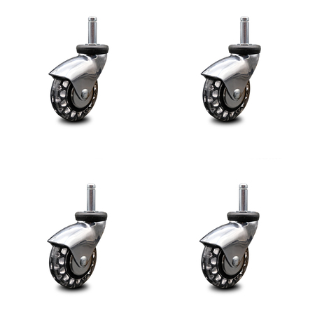 SERVICE CASTER 3 Inch Bright Chrome Hooded Polyurethane 3/8 Inch Grip Ring Stem Casters, 4PK SCC-GR03S310-PPUBD-BC-716138-4